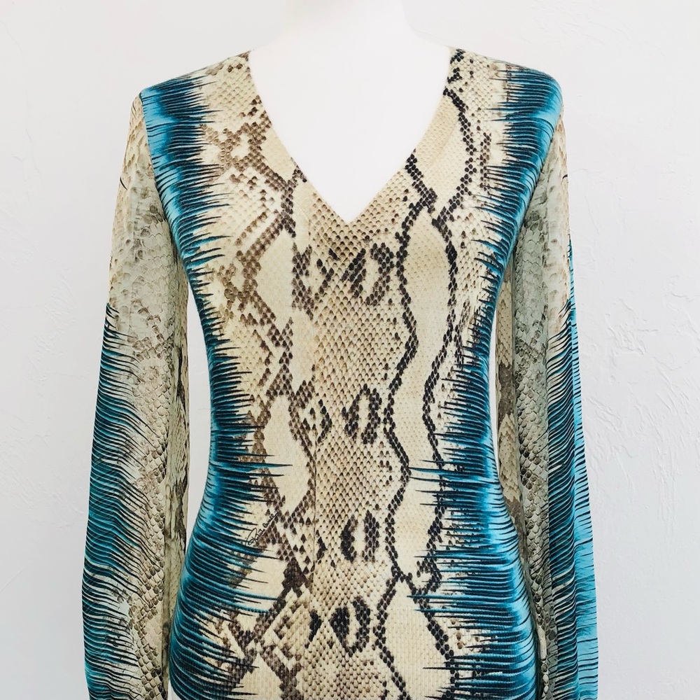 ⭐️ROBERTO CAVALLI⭐️Animal Snake Print Cashmere Silk Sweater Designer Blouse XS